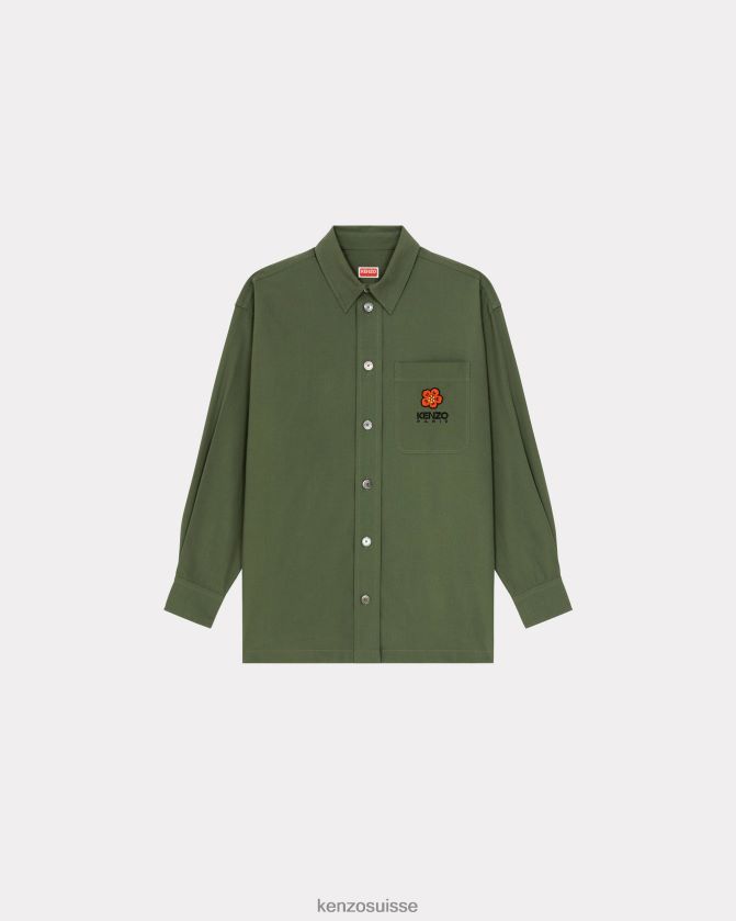 Kenzo chemise surdimensionnée avec écusson de fleur de boke. Hommes kaki foncé D2804X313 vêtements