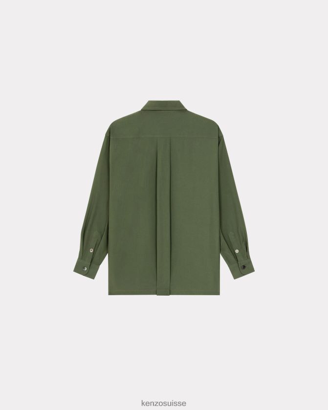 Kenzo chemise surdimensionnée avec écusson de fleur de boke. Hommes kaki foncé D2804X313 vêtements