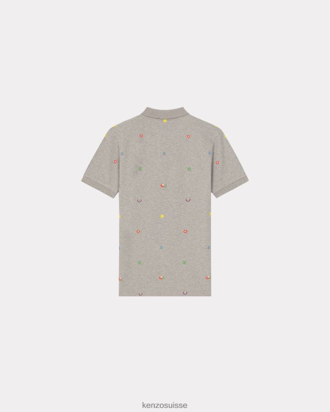 Kenzo polo slim fit pixel Hommes gris perle D2804X222 vêtements