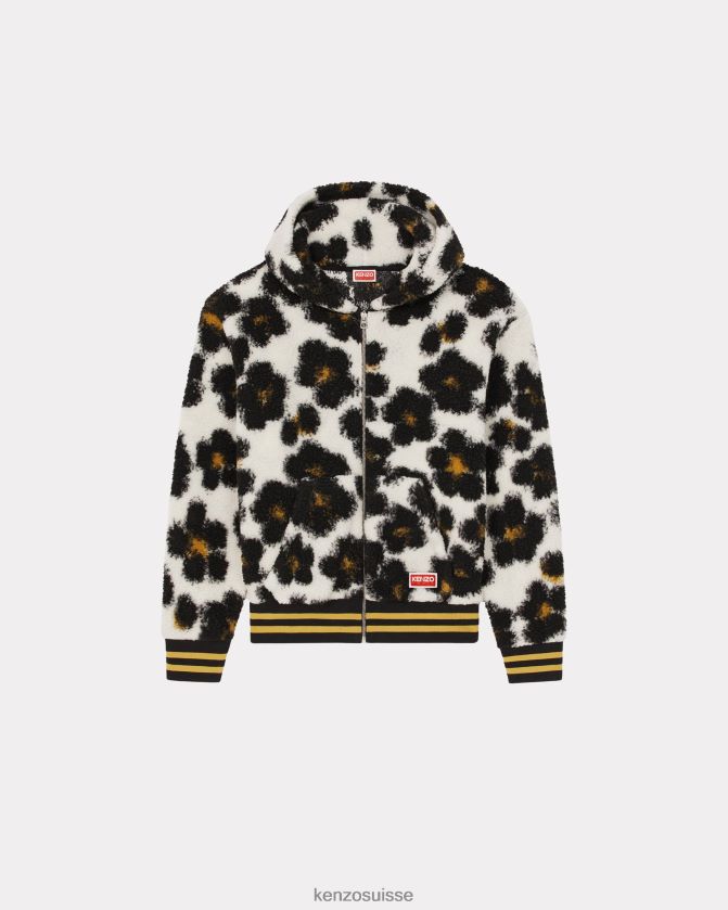 Kenzo sweat à capuche en polaire hana léopard Hommes blanc cassé D2804X113 vêtements