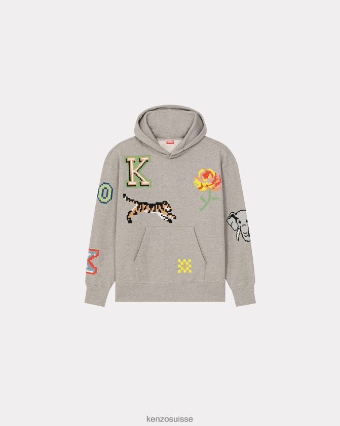 Kenzo sweat à capuche oversize pixel Hommes gris perle D2804X19 vêtements