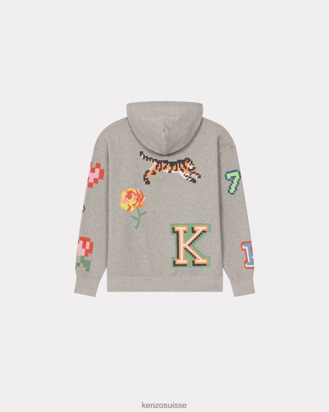 Kenzo sweat à capuche oversize pixel Hommes gris perle D2804X19 vêtements