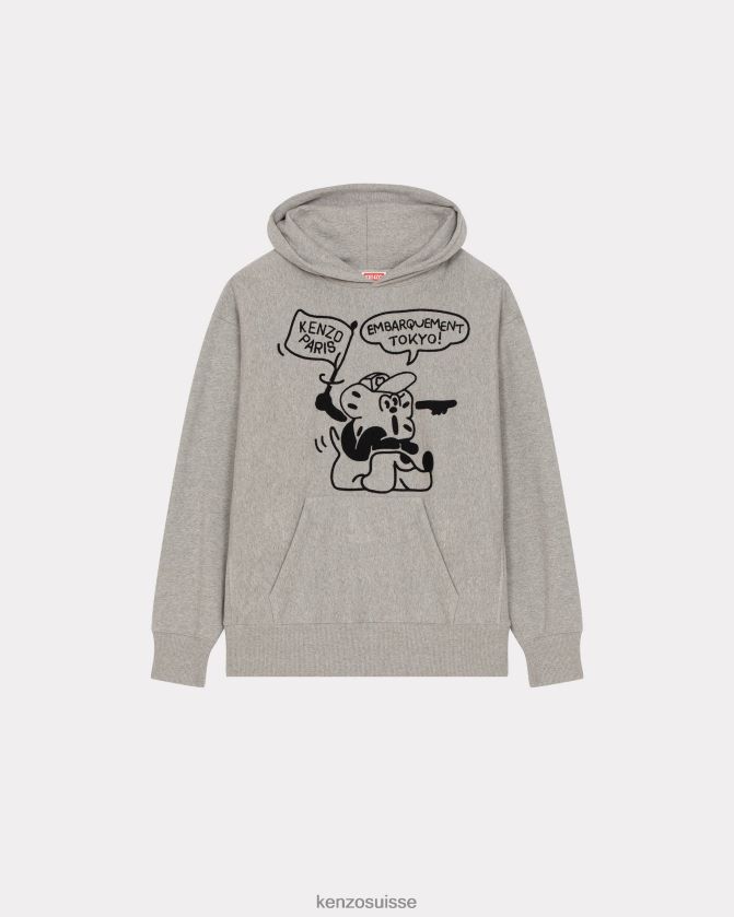 Kenzo sweat-shirt surdimensionné à capuche de Boke Travels Hommes gris perle D2804X12 vêtements