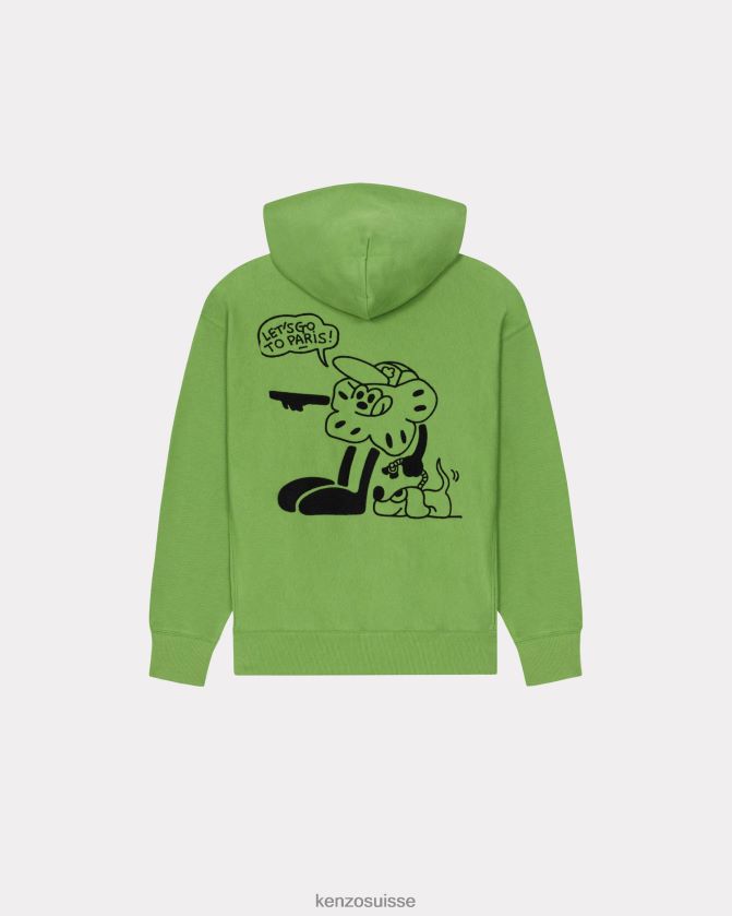 Kenzo sweat-shirt surdimensionné à capuche de Boke Travels Hommes herbe verte D2804X141 vêtements