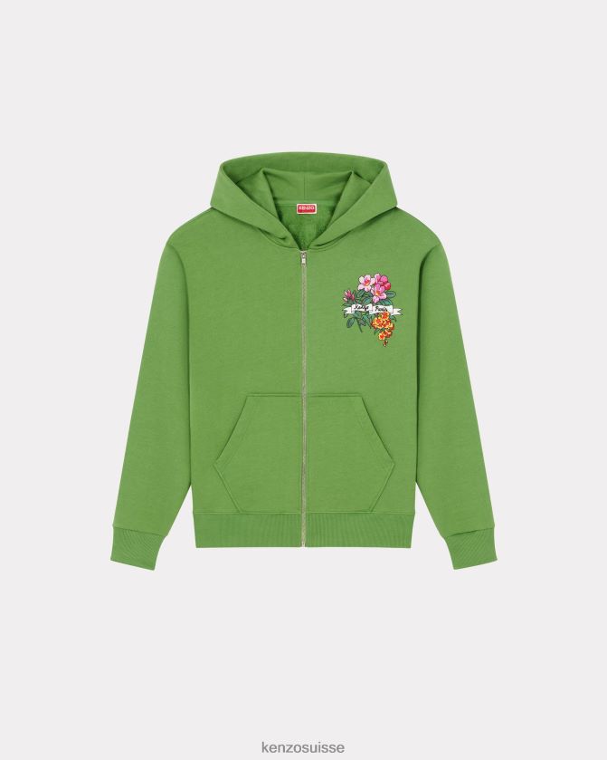 Kenzo sweat zippé "Aloha Flower Tattoo" Hommes herbe verte D2804X237 vêtements