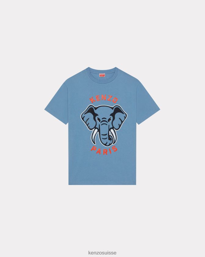 Kenzo t-shirt oversize 'varsity jungle' d'éléphant Hommes cyan D2804X59 vêtements