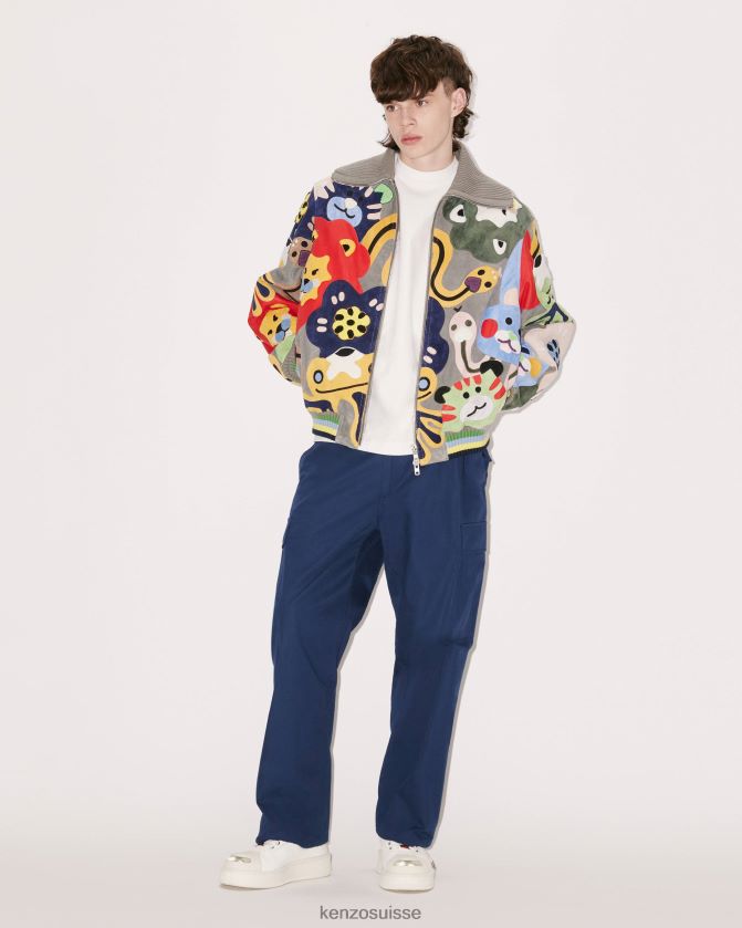 Kenzo veste carrée en cuir suédé Hommes gris brumeux D2804X245 vêtements