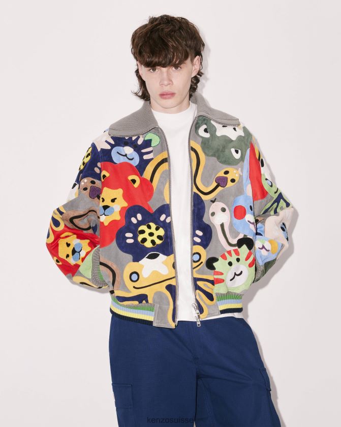 Kenzo veste carrée en cuir suédé Hommes gris brumeux D2804X245 vêtements