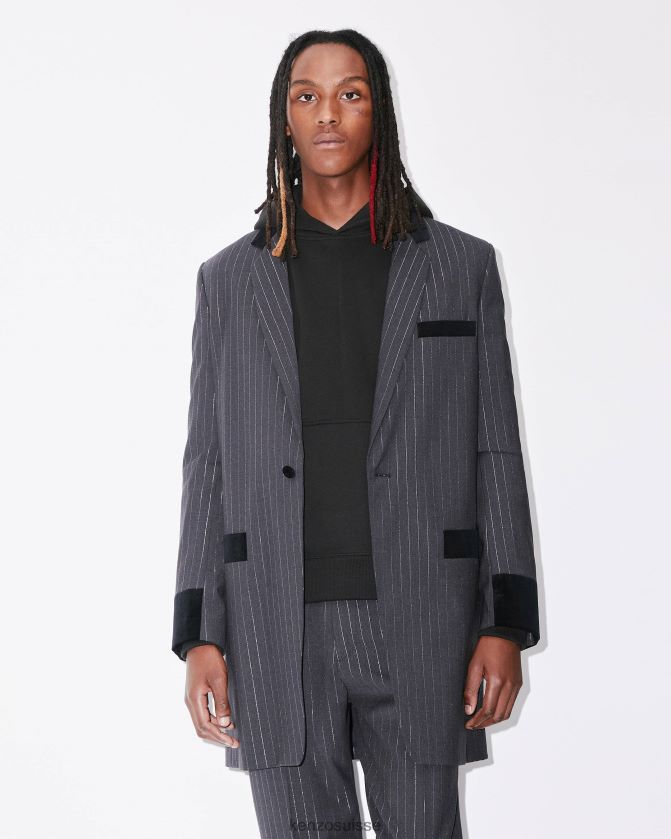 Kenzo veste de costume en laine à rayures Hommes anthracite D2804X264 vêtements