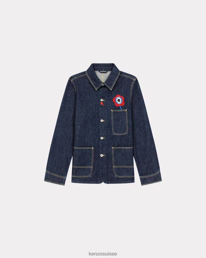Kenzo veste de travail en jean Target Hommes rincer le denim bleu D2804X359 vêtements