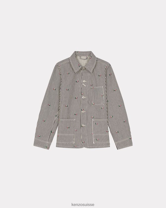 Kenzo veste de travail en jean à rayures pixel Hommes rincer le denim bleu D2804X49 vêtements
