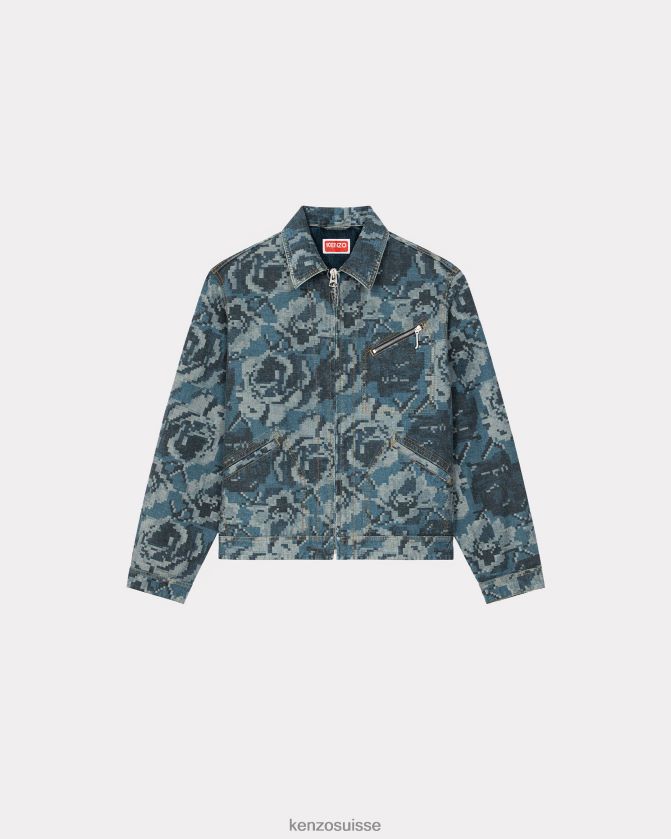 Kenzo veste en jean pixel rose Hommes bleu nuit D2804X5 vêtements