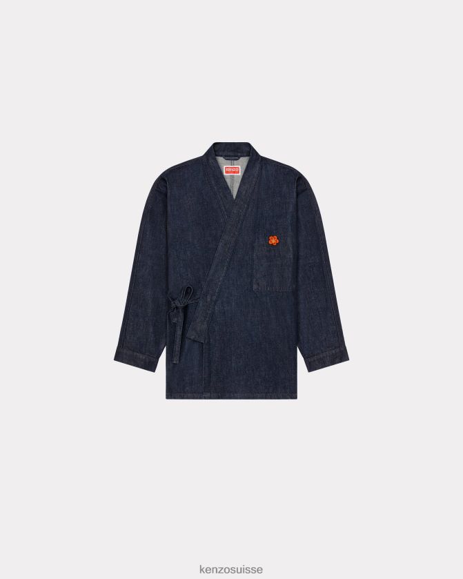 Kenzo veste kimono en jean à écusson de fleur boke Hommes rincer le denim bleu D2804X198 vêtements