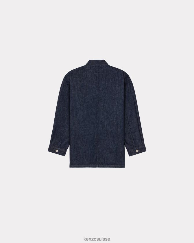Kenzo veste kimono en jean à écusson de fleur boke Hommes rincer le denim bleu D2804X198 vêtements