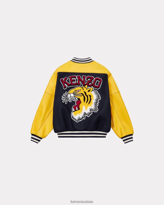 Kenzo veste 'tiger varsity' en laine et cuir Hommes bleu nuit D2804X51 vêtements