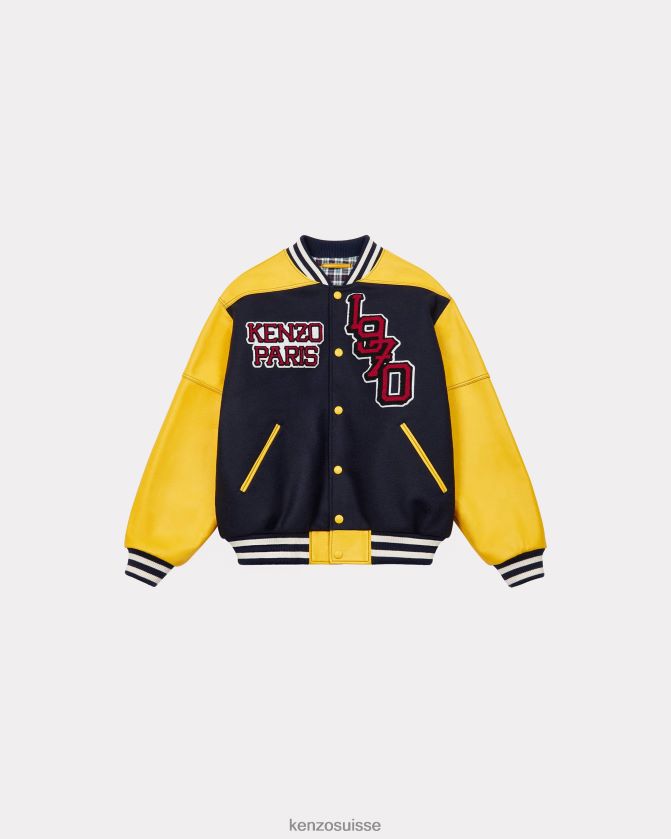 Kenzo veste 'tiger varsity' en laine et cuir Hommes bleu nuit D2804X51 vêtements