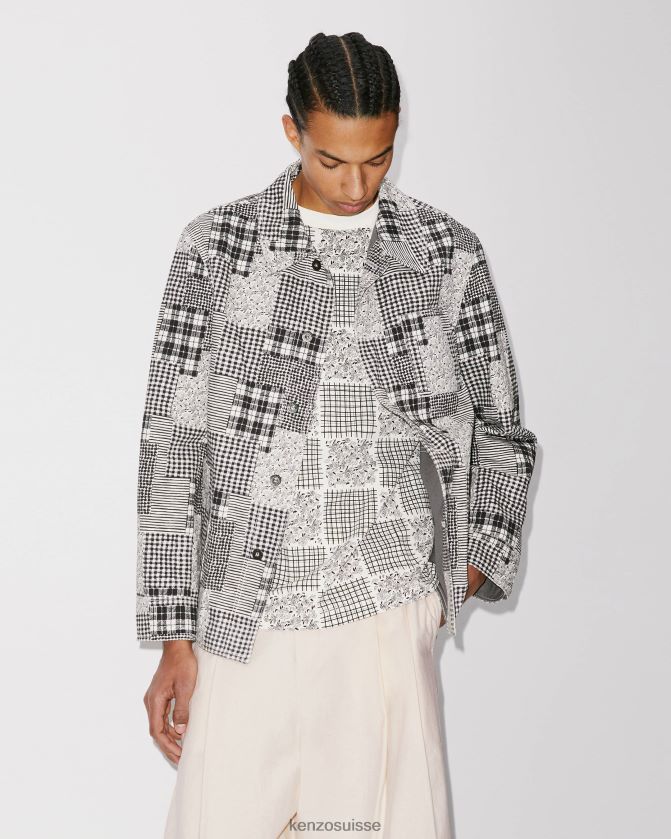 Kenzo veste workwear patchwork Hommes blanc cassé D2804X132 vêtements