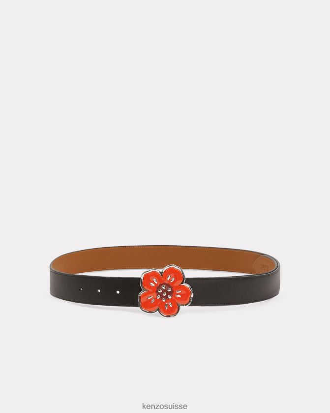 Kenzo Large ceinture en cuir réversible à fleurs de boke. unisexe noir D2804X948 accessoires
