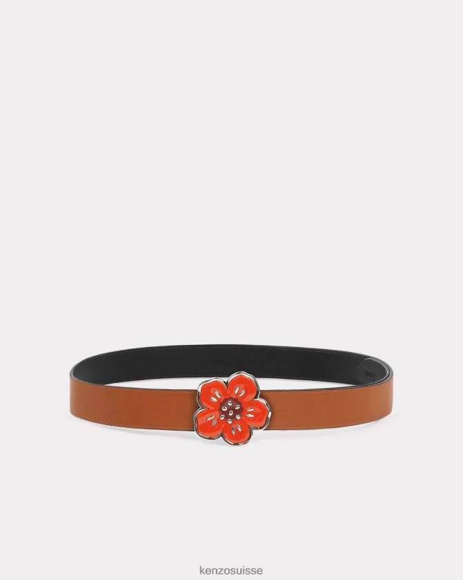 Kenzo Large ceinture en cuir réversible à fleurs de boke. unisexe noir D2804X948 accessoires