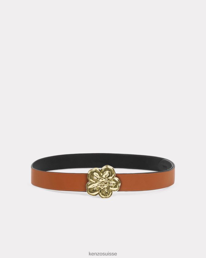 Kenzo large ceinture en cuir réversible à fleurs de boke unisexe noir D2804X859 accessoires