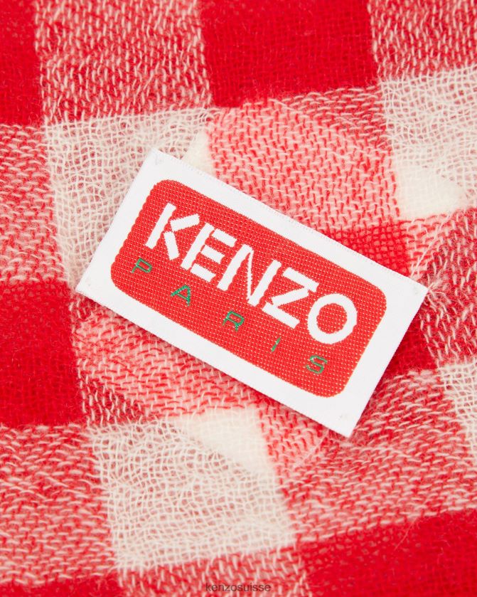 Kenzo grand châle en cachemire à carreaux unisexe rouge moyen D2804X897 accessoires