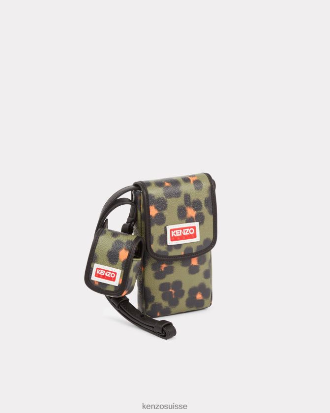 Kenzo support de téléphone Hana Leopard sur une sangle unisexe kaki D2804X939 accessoires