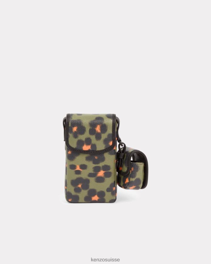 Kenzo support de téléphone Hana Leopard sur une sangle unisexe kaki D2804X939 accessoires